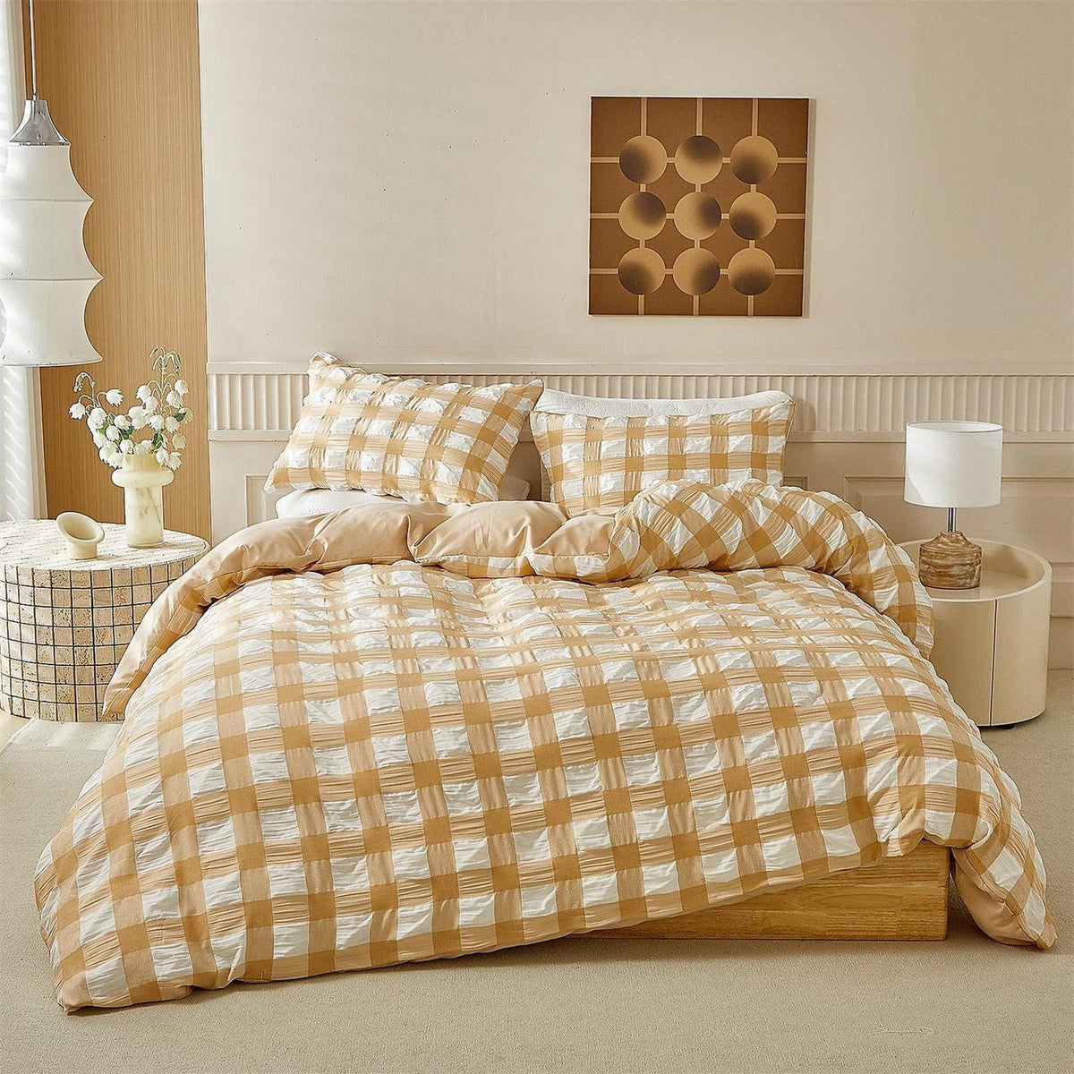 Seersucker Bettwäsche 135x200 - Beige Weiß 4-teilig