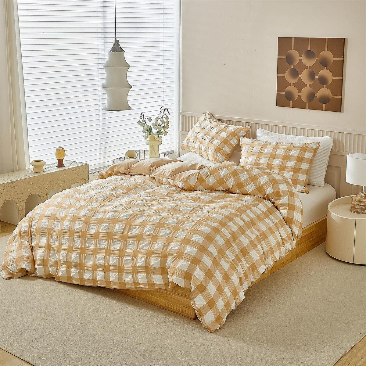 Seersucker Bettwäsche 135x200 - Beige Weiß 4-teilig