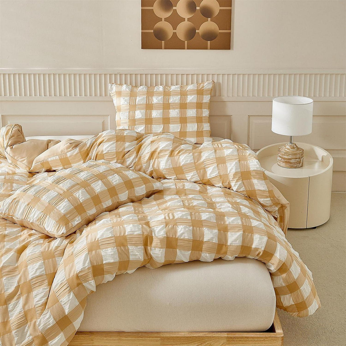 Seersucker Bettwäsche 135x200 - Beige Weiß 4-teilig