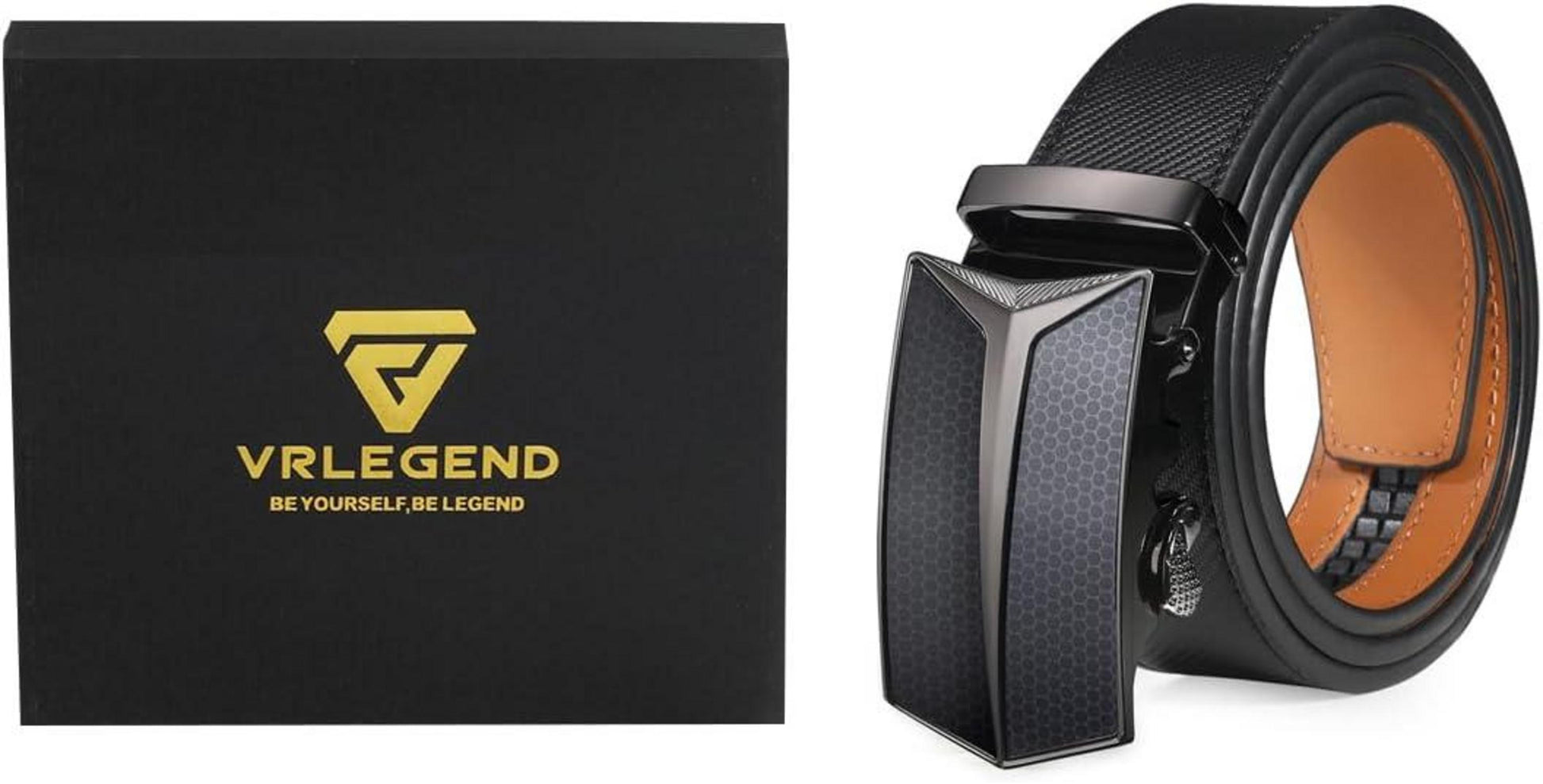 Herren Ledergürtel Automatik Ratsche ohne Löcher Geschenkbox Schwarz 110cm