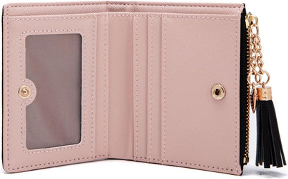 Damen Geldbörse Leder Kleines Portemonnaie Mini Zipper Brieftasche Schwarz
