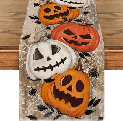 Halloween Tischläufer Planken Kürbisse Spinnennetz Jack-o-Laterne
