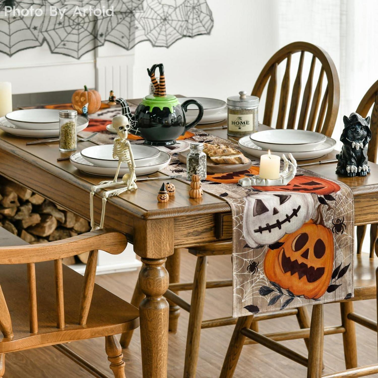 Halloween Tischläufer Kürbisse Spinnennetz 40x240 cm Braun