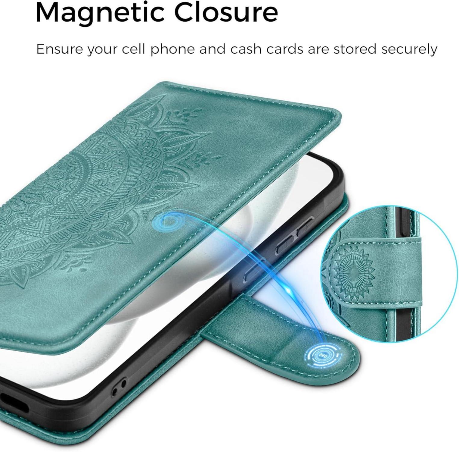 EASDNB iPhone 15 Lederhülle Flip Wallet Case Grün Schutzhülle