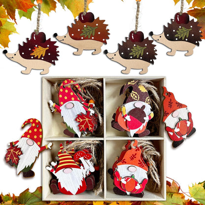 Herbst Deko Hänger Set 28 Holz Anhänger Ahornblatt Kiefernzapfen Igel