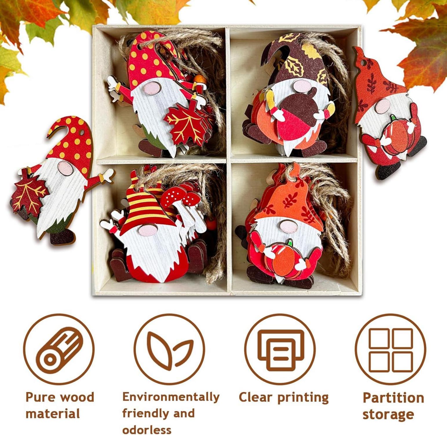 Herbst Deko Set 28-teilig Holz Deko Hänger Ahornblatt Kiefernzapfen Pilz Igel