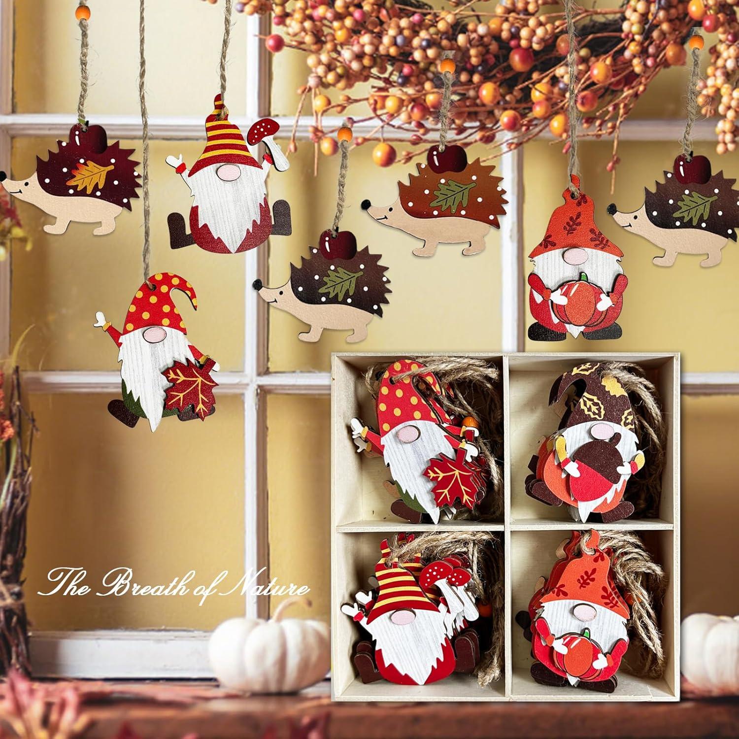 Herbst Deko Set 28-teilig Holz Deko Hänger Ahornblatt Kiefernzapfen Pilz Igel