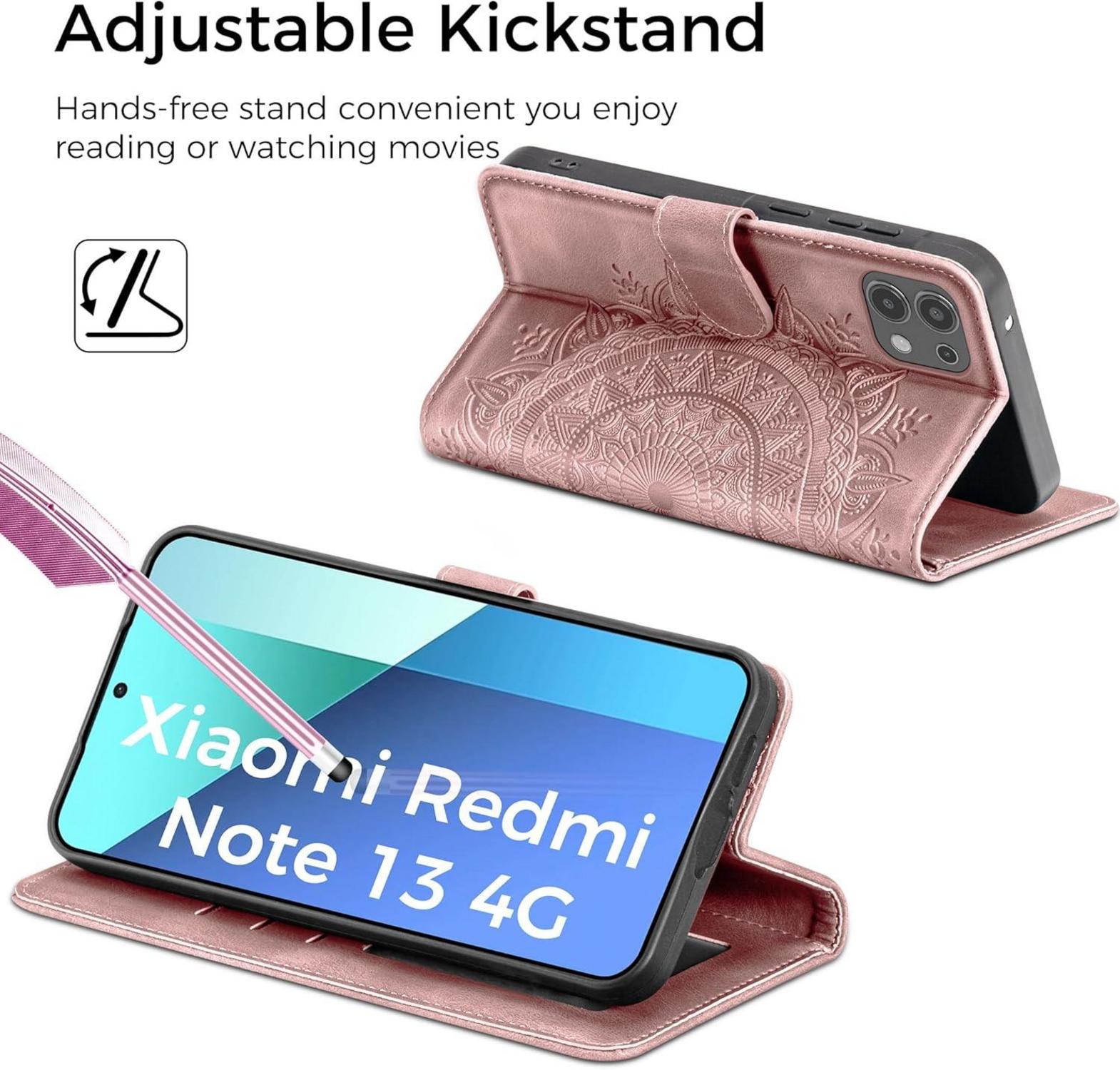 Handyhülle Xiaomi Redmi Note 13 4G Flip Wallet PU Leder Rosa