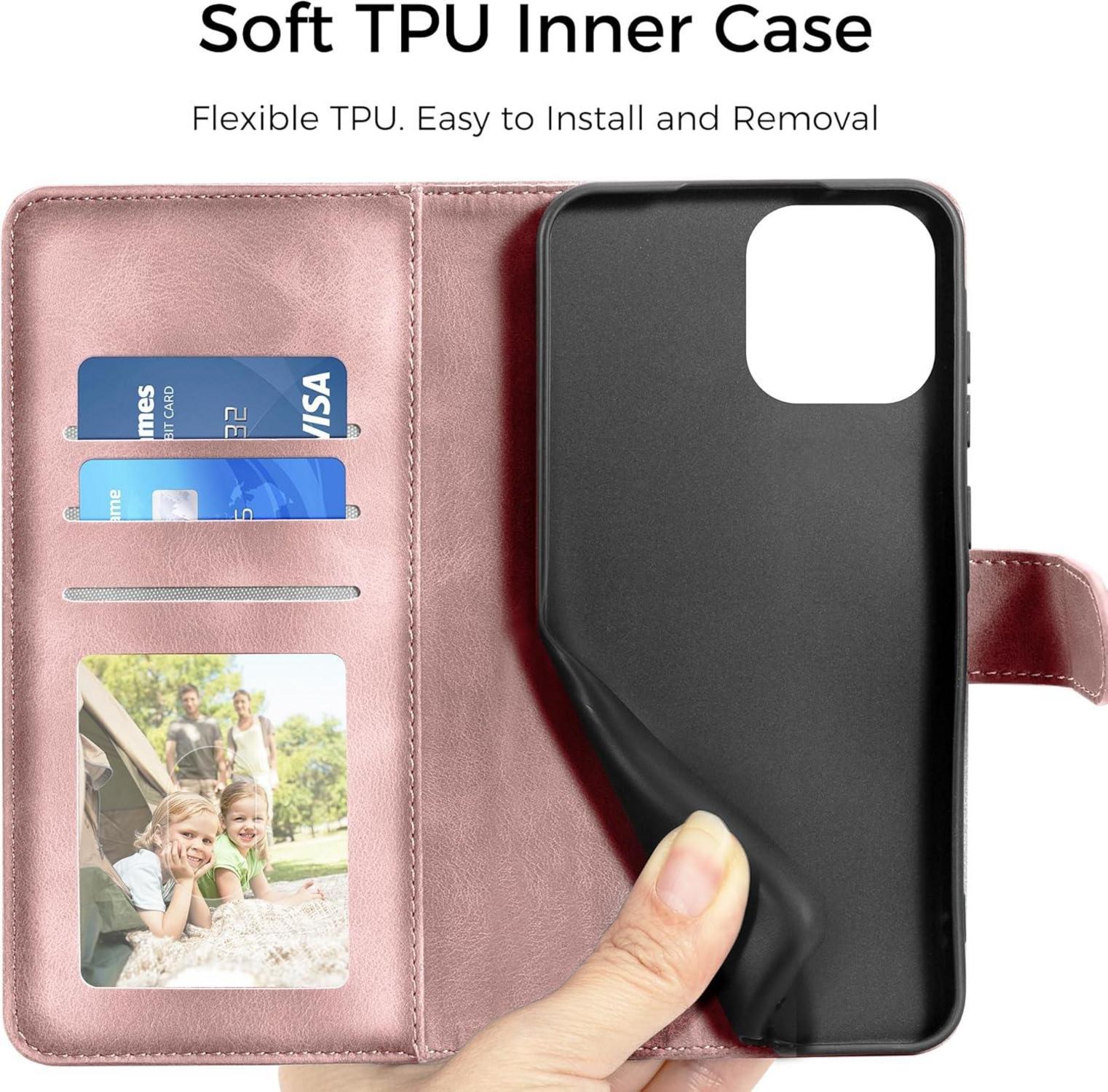 Handyhülle Xiaomi Redmi Note 13 4G Flip Wallet Premium PU Leder Rosa