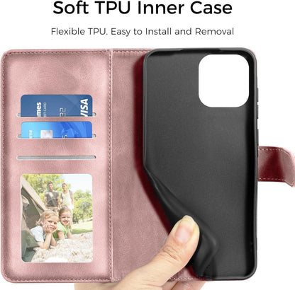 Handyhülle Xiaomi Redmi Note 13 4G Flip Wallet Premium PU Leder Rosa