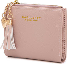 Damen Geldbeutel Leder Mini Portemonnaie mit vielen Fächern, Rosa