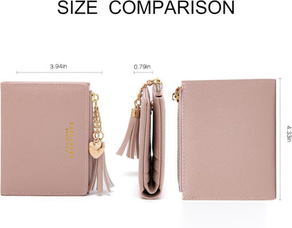 Damen Geldbeutel Leder Mini Portemonnaie mit vielen Fächern, Rosa