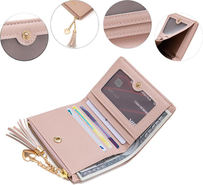 CHAOFANXI Damen Leder Geldbeutel Mini Zipper Brieftasche Rosa