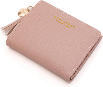 Damen Geldbörse Leder Mini Portemonnaie mit Zipper, Rosa