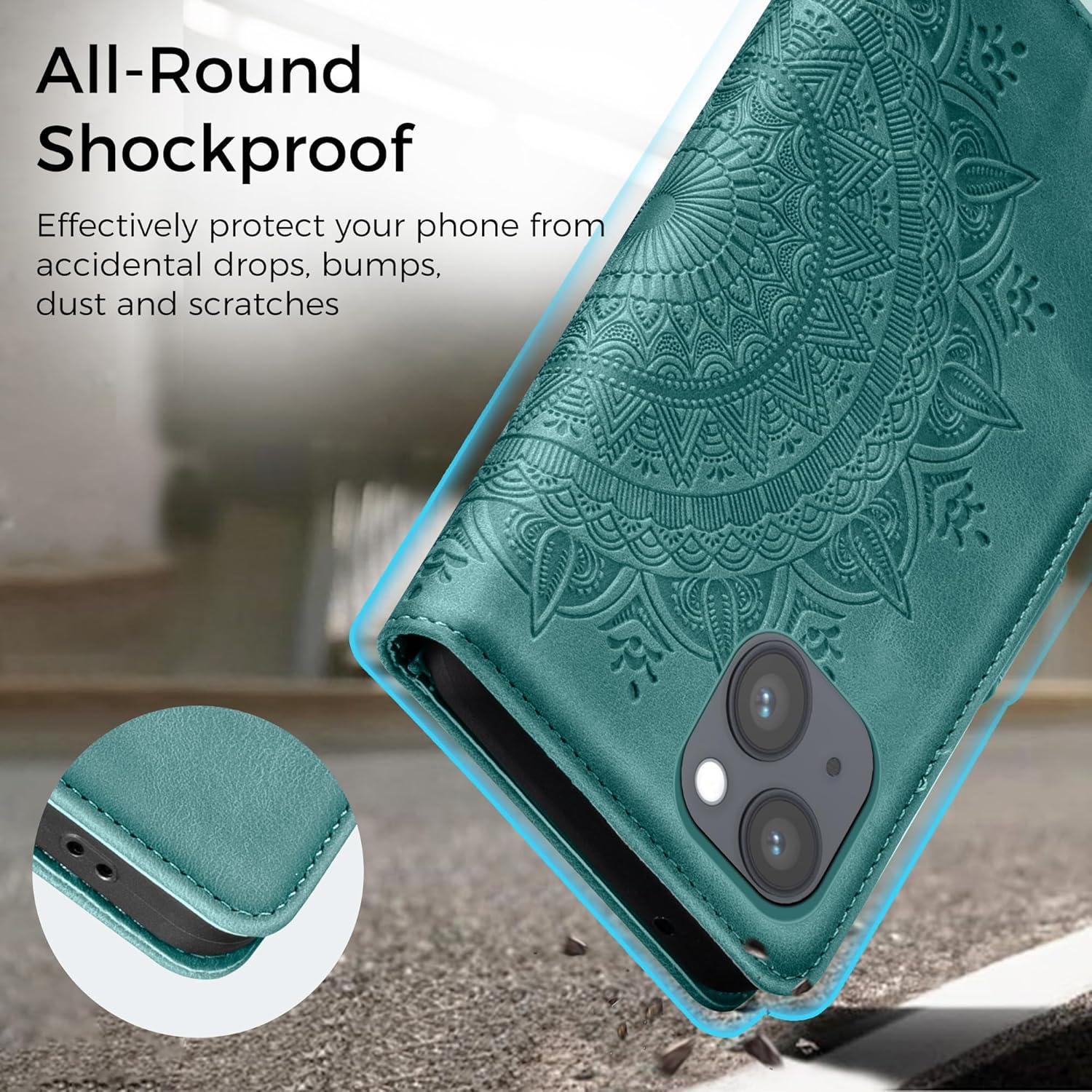 iPhone 14 Lederhülle Wallet Case Flip Schutzhülle Grün