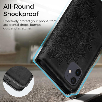 iPhone 12/12 Pro Hülle mit Kartenfach und Ständer Schwarz in Lederoptik