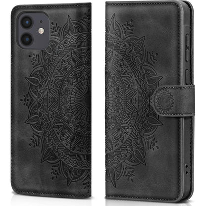 iPhone 12/12 Pro Hülle mit Kartenfach und Ständer Schwarz in Lederoptik