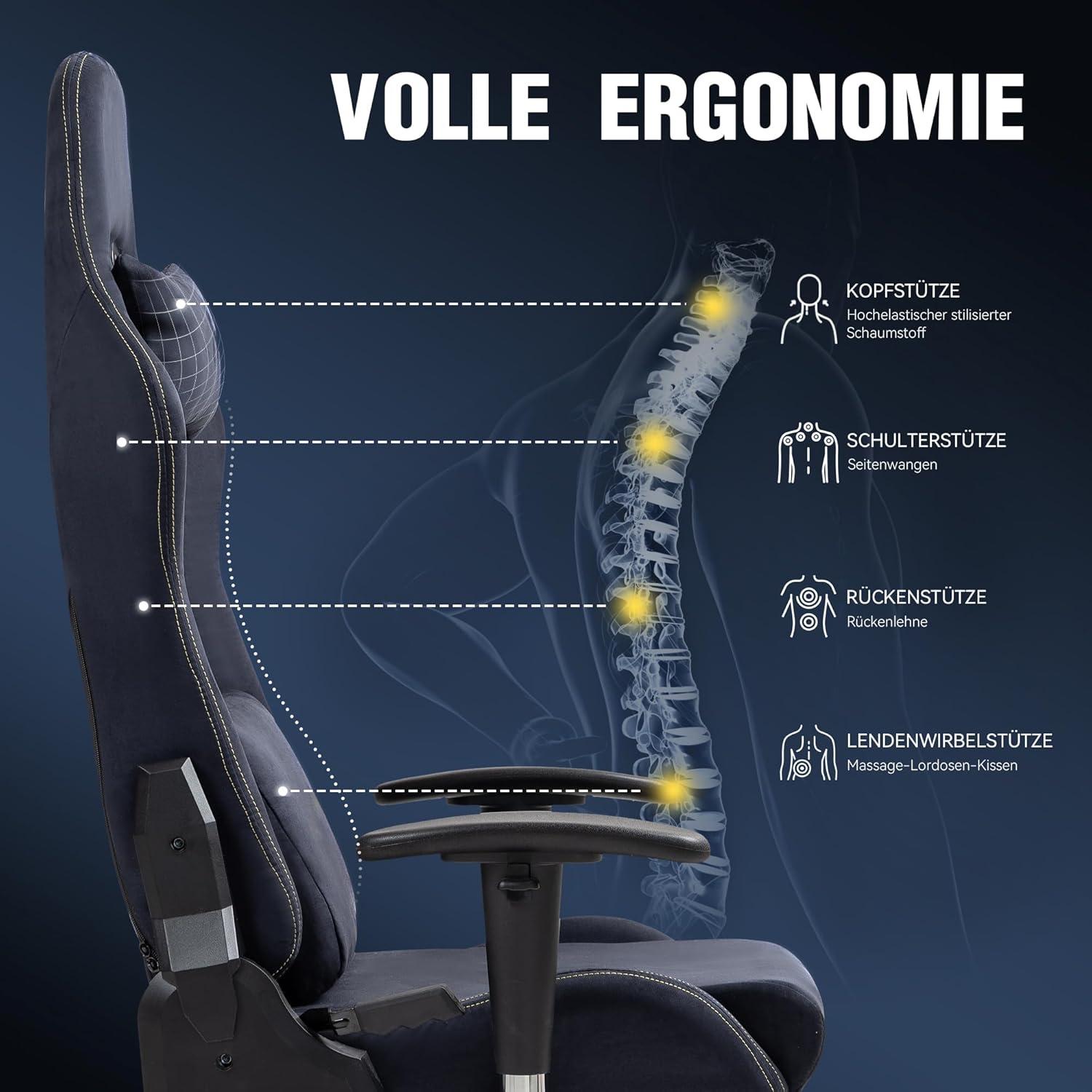 Gaming Stuhl mit Massagefunktion, Wildleder-Stoff, 150