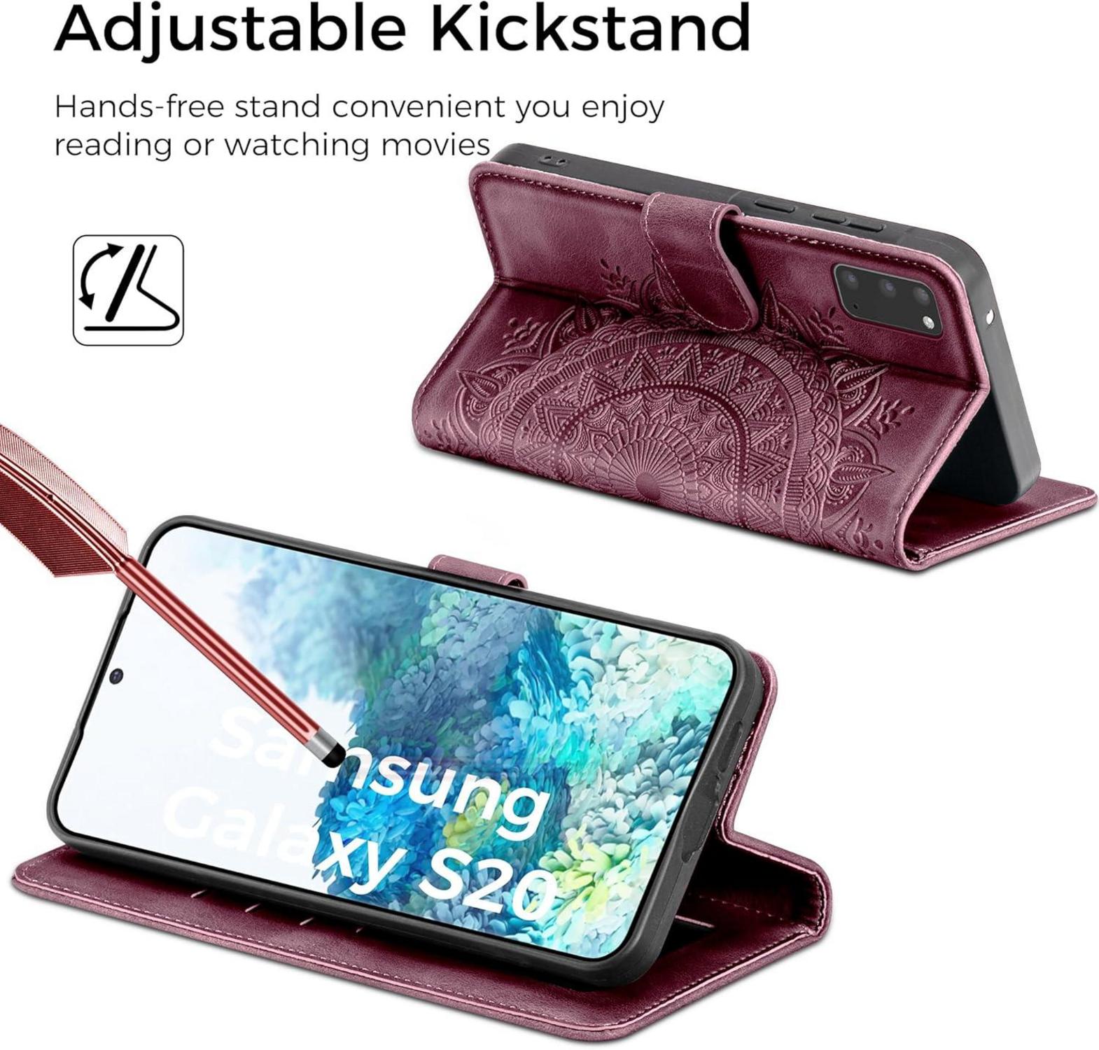 Lederhülle Samsung Galaxy S20 Flip Wallet Weinrot Magnet Standfunktion