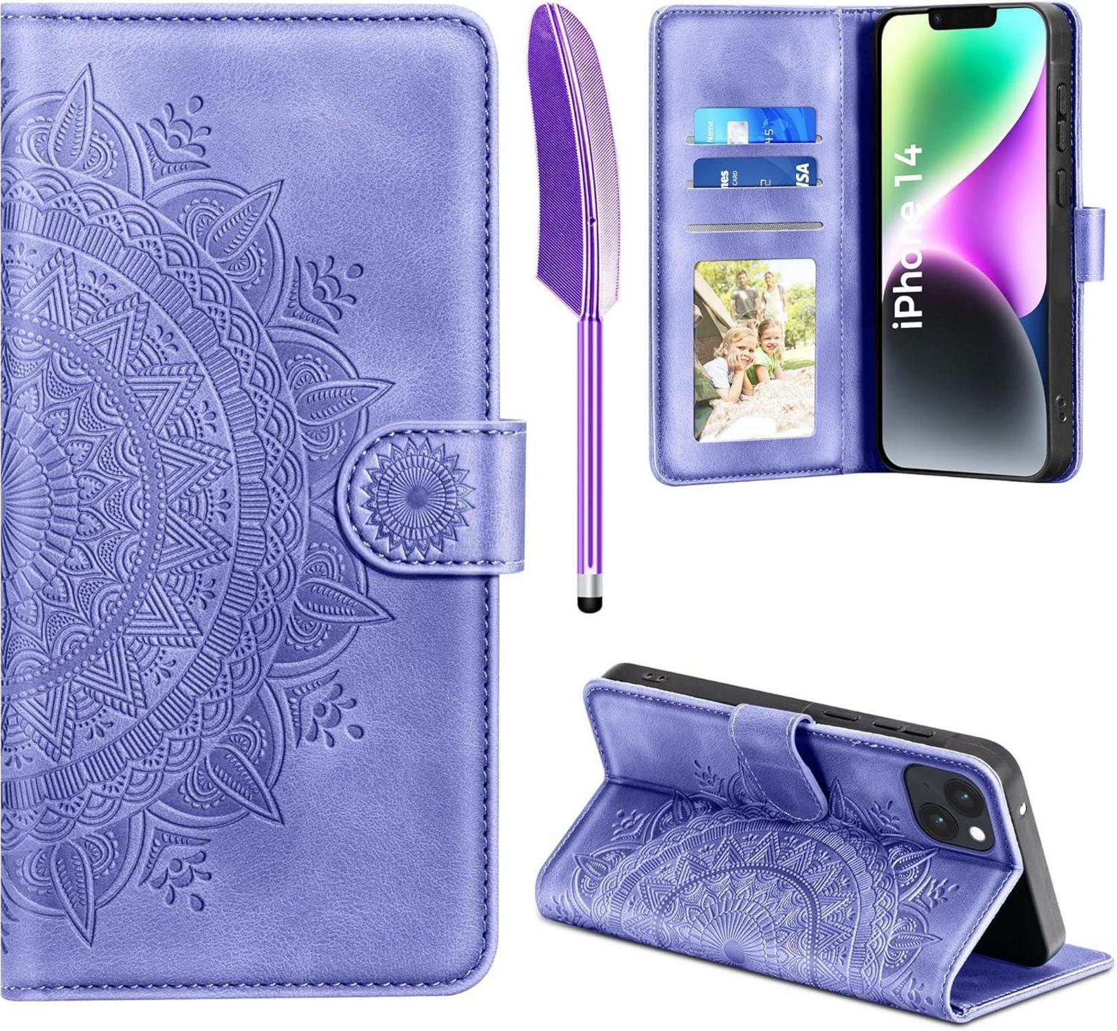 iPhone 14 Lila EASDNB Flip Wallet PU Leder Hülle Magnet Ständer