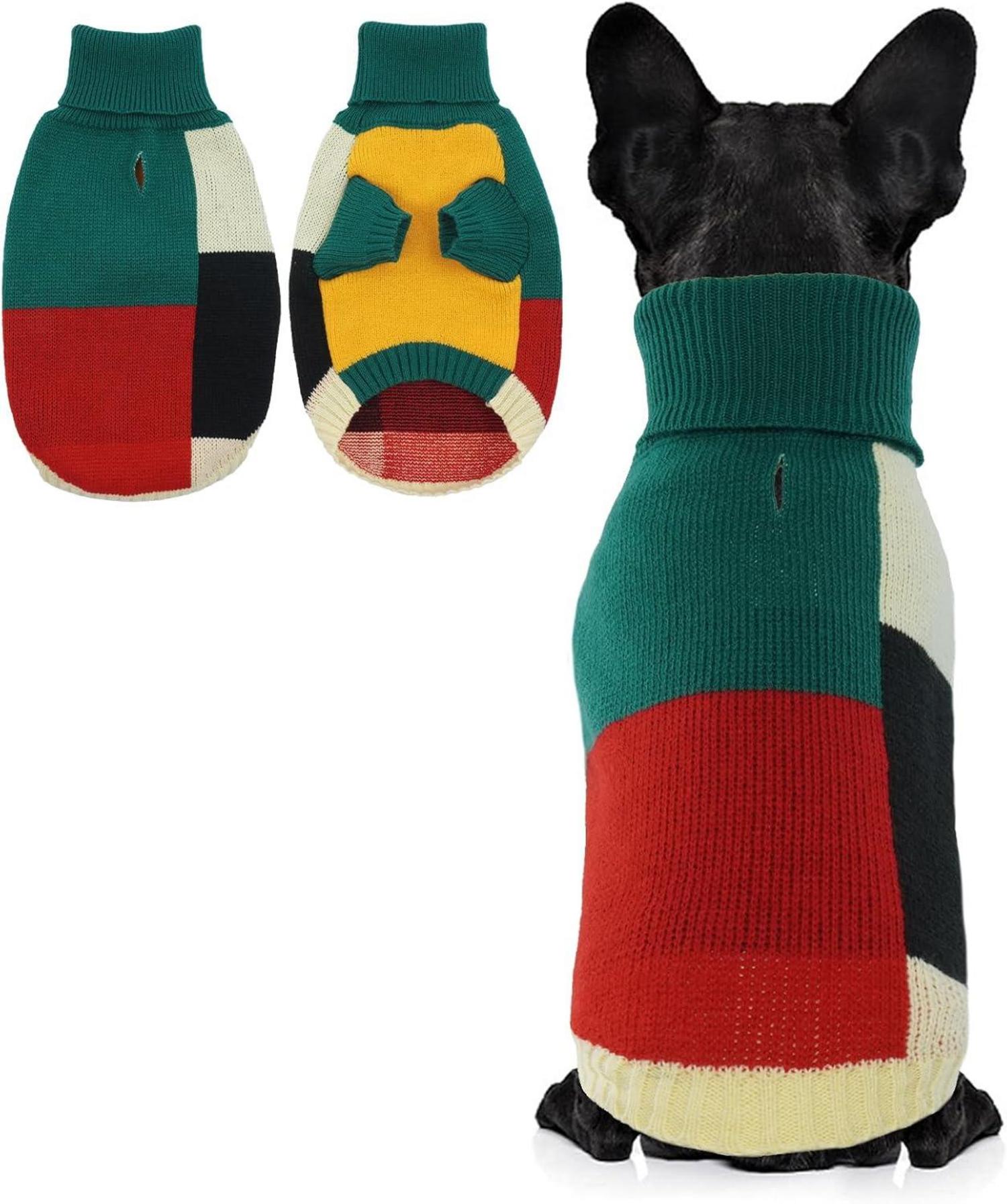 Hundepullover Rollkragen Farbblockierung Warm mit Beinen