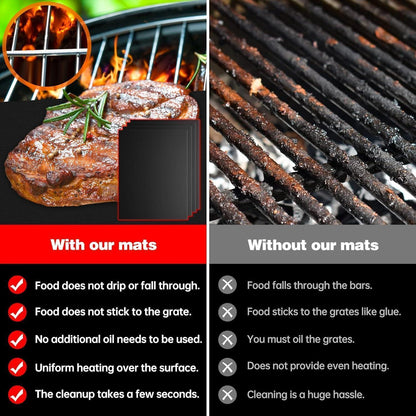Grillmatte 4er Set 50x40CM BBQ Antihaft Gasgrill Backofen