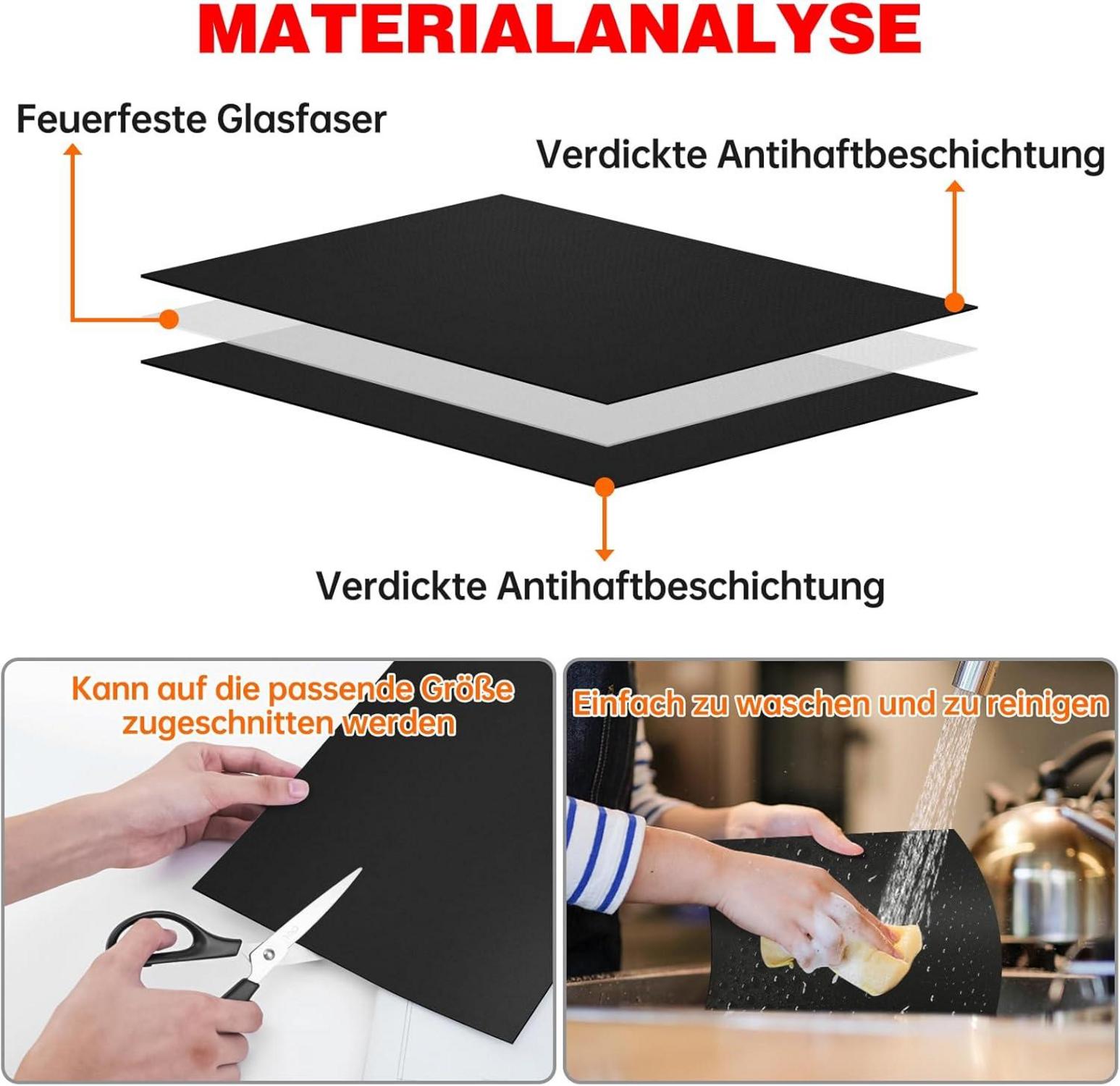 4er Set BBQ Grillmatte 50x40CM Antihaft Gasgrill Backofen PFOA-Frei