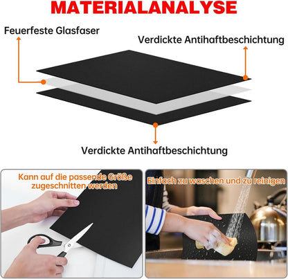 4er Set BBQ Grillmatte 50x40CM Antihaft Gasgrill Backofen PFOA-Frei