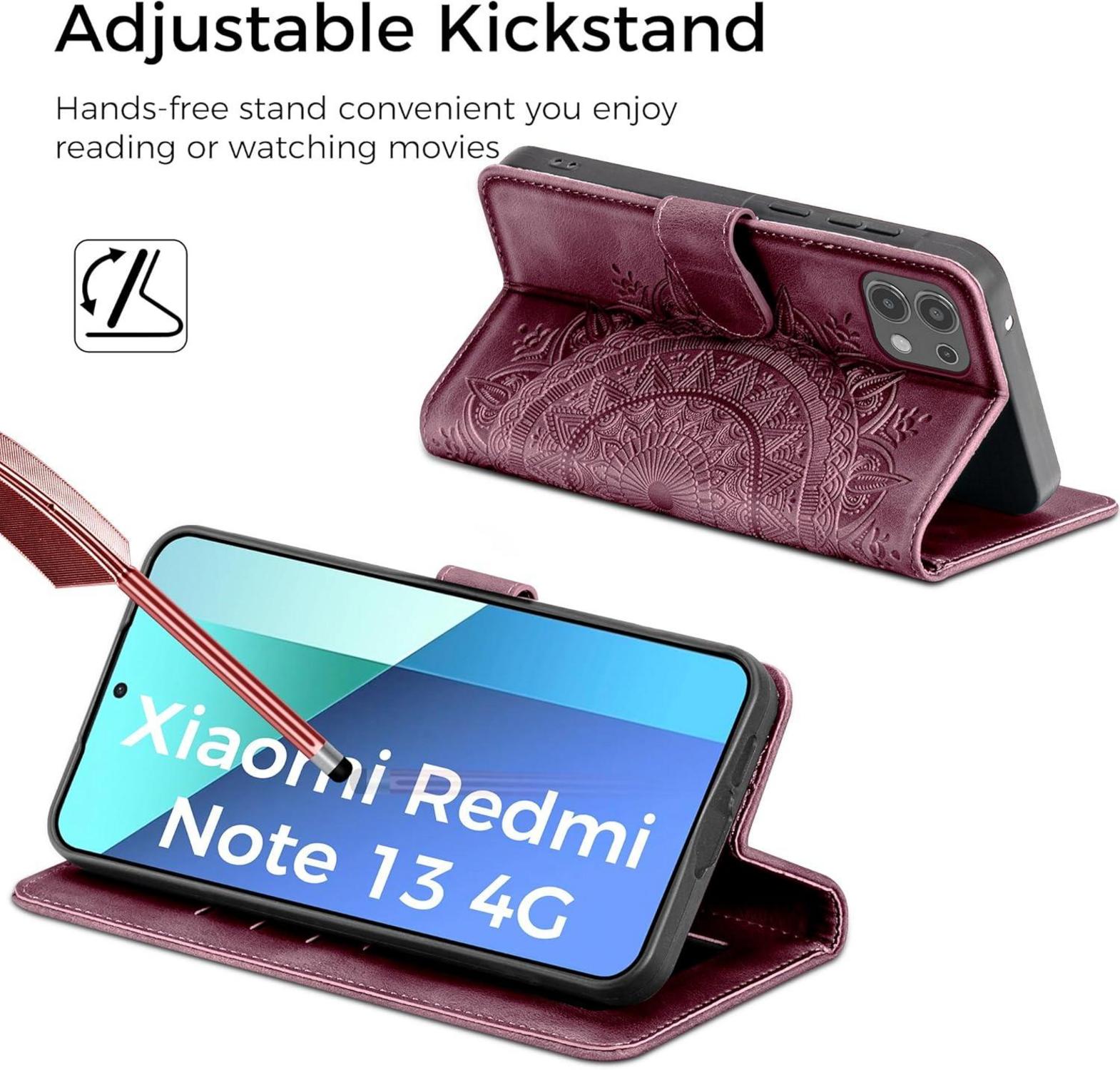 Handyhülle für Xiaomi Redmi Note 13 4G Flip Wallet Weinrot