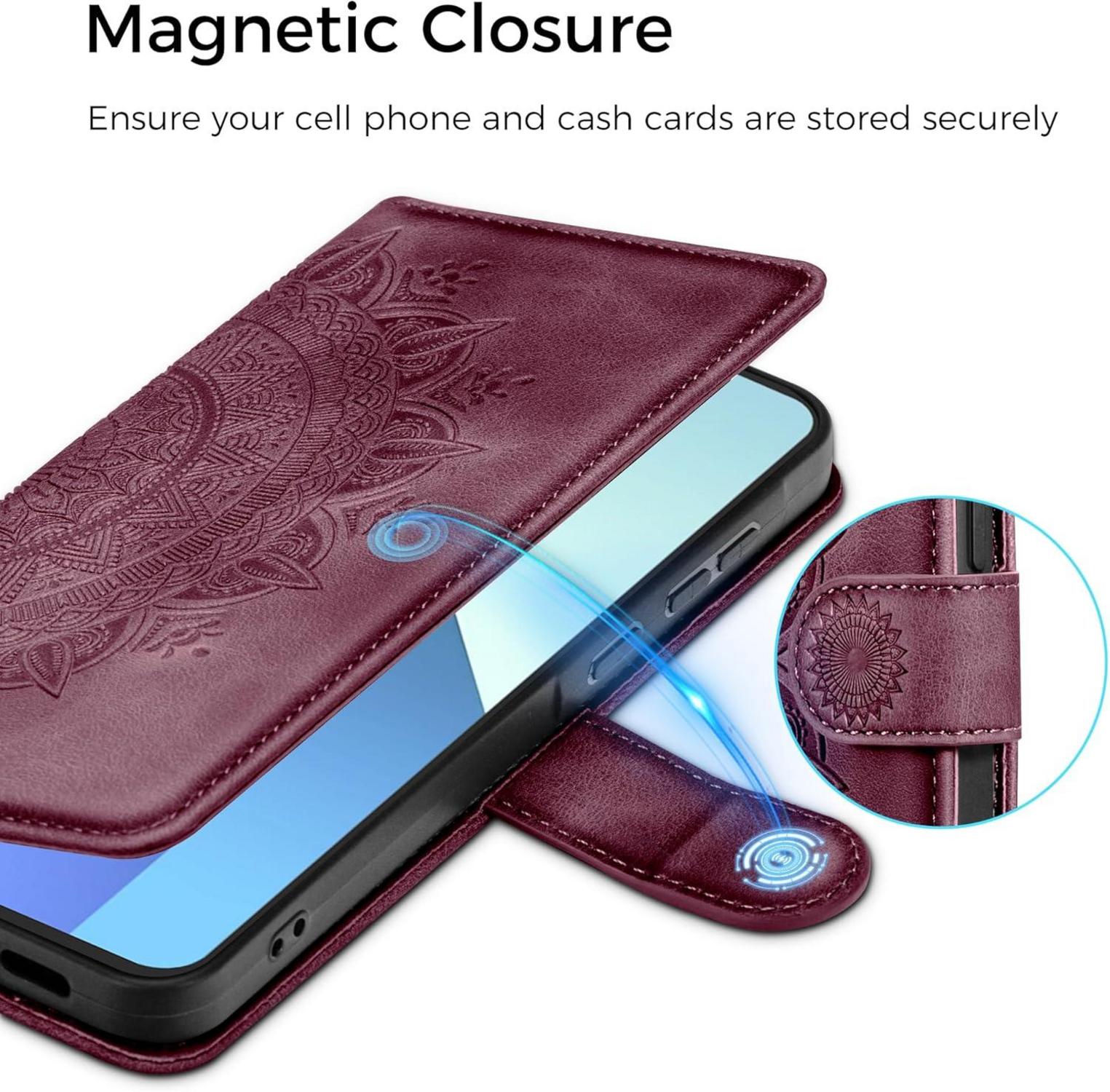 Flip Wallet Handyhülle für Xiaomi Redmi Note 13 4G Weinrot