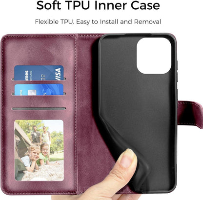 Handyhülle Xiaomi Redmi Note 13 4G Flip Wallet PU Leder Case Weinrot