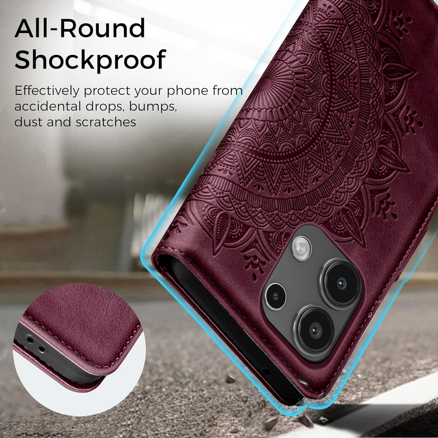 Handyhülle Xiaomi Redmi Note 13 4G Wallet PU Leder Weinrot