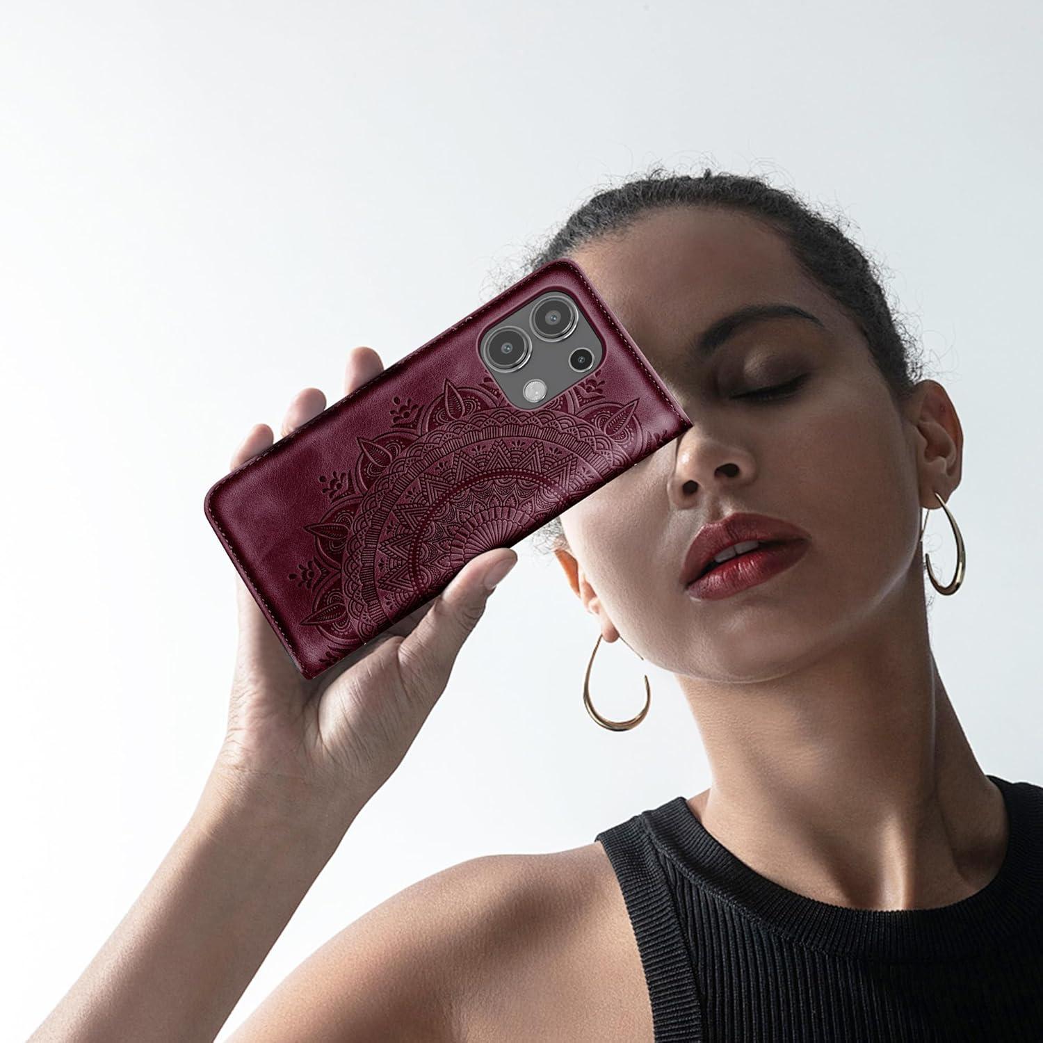 Handyhülle Xiaomi Redmi Note 13 4G Flip Wallet PU Leder Case Weinrot
