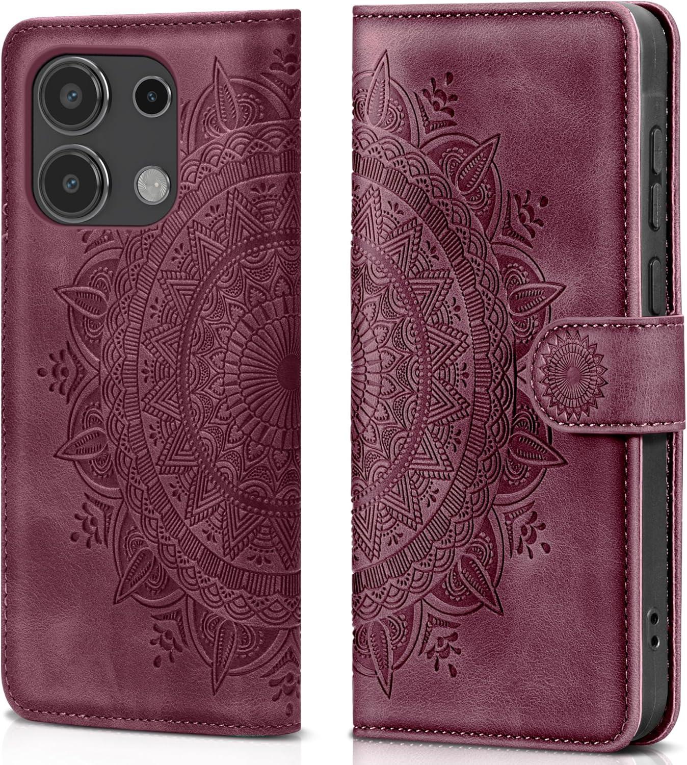 Flip Wallet Handyhülle für Xiaomi Redmi Note 13 4G Weinrot