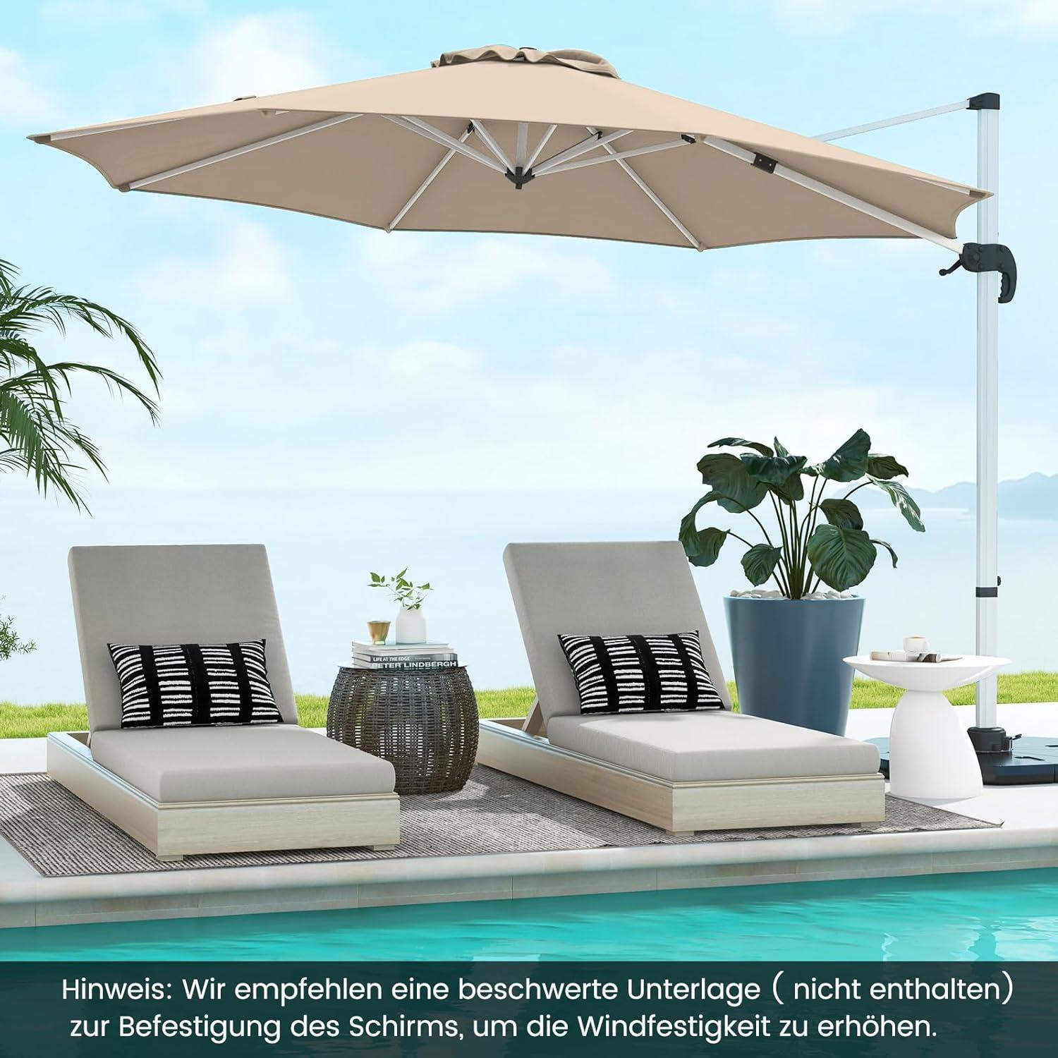 Sonnenschirm Ø325cm mit Kurbelvorrichtung & Ständer