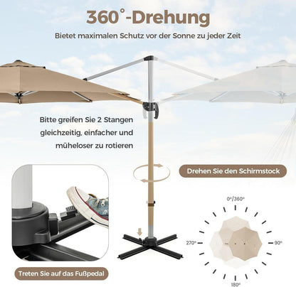 Sonnenschirm Ø325cm Ampelschirm mit Kurbel & Ständer UV-Schutz wasserabweisend