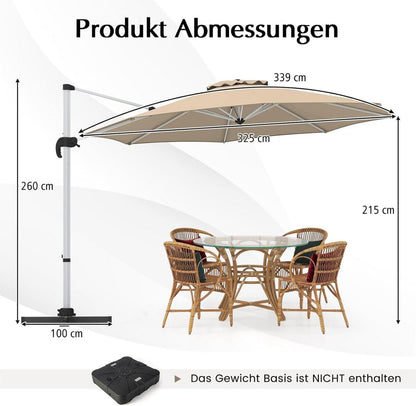 Ampelschirm Ø325cm mit Kurbel & Kreuzfuß, 360° Funktion, UV-Schutz