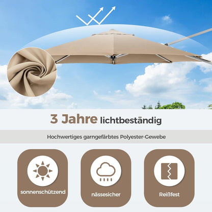 Sonnenschirm Ø325cm Ampelschirm mit Kurbel & 360° Funktion
