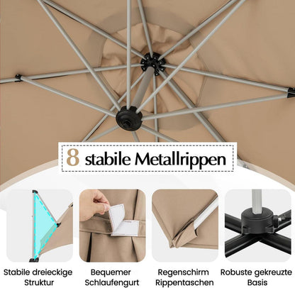 Ampelschirm Ø325cm mit Kurbel & Kreuzfuß, 360° Funktion, UV-Schutz