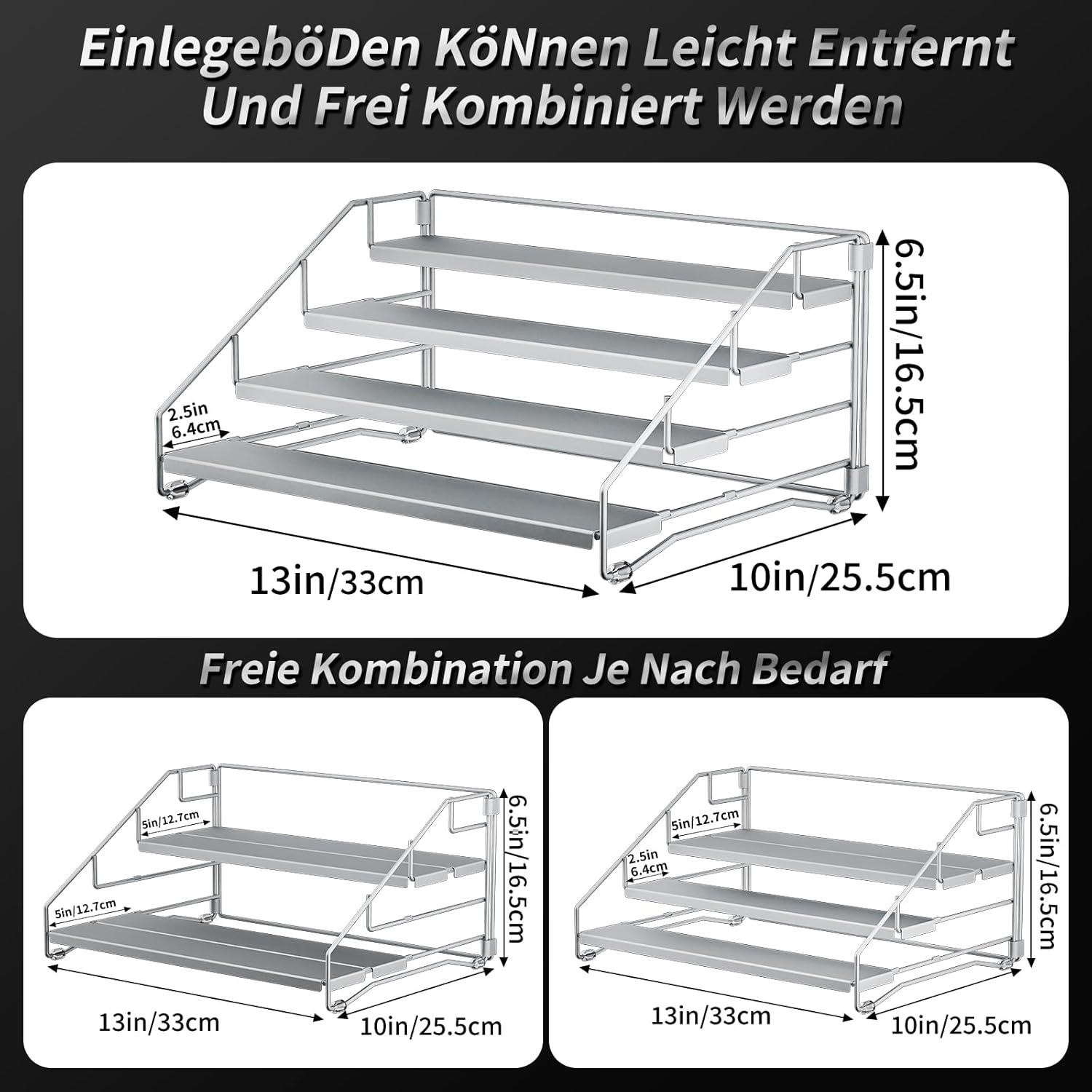 4 Etagen Gewürzregal stehend ohne Bohren silber grau Metall