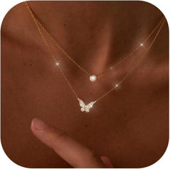 Layering Halskette 14K Vergoldet Silberkette mit Anhänger