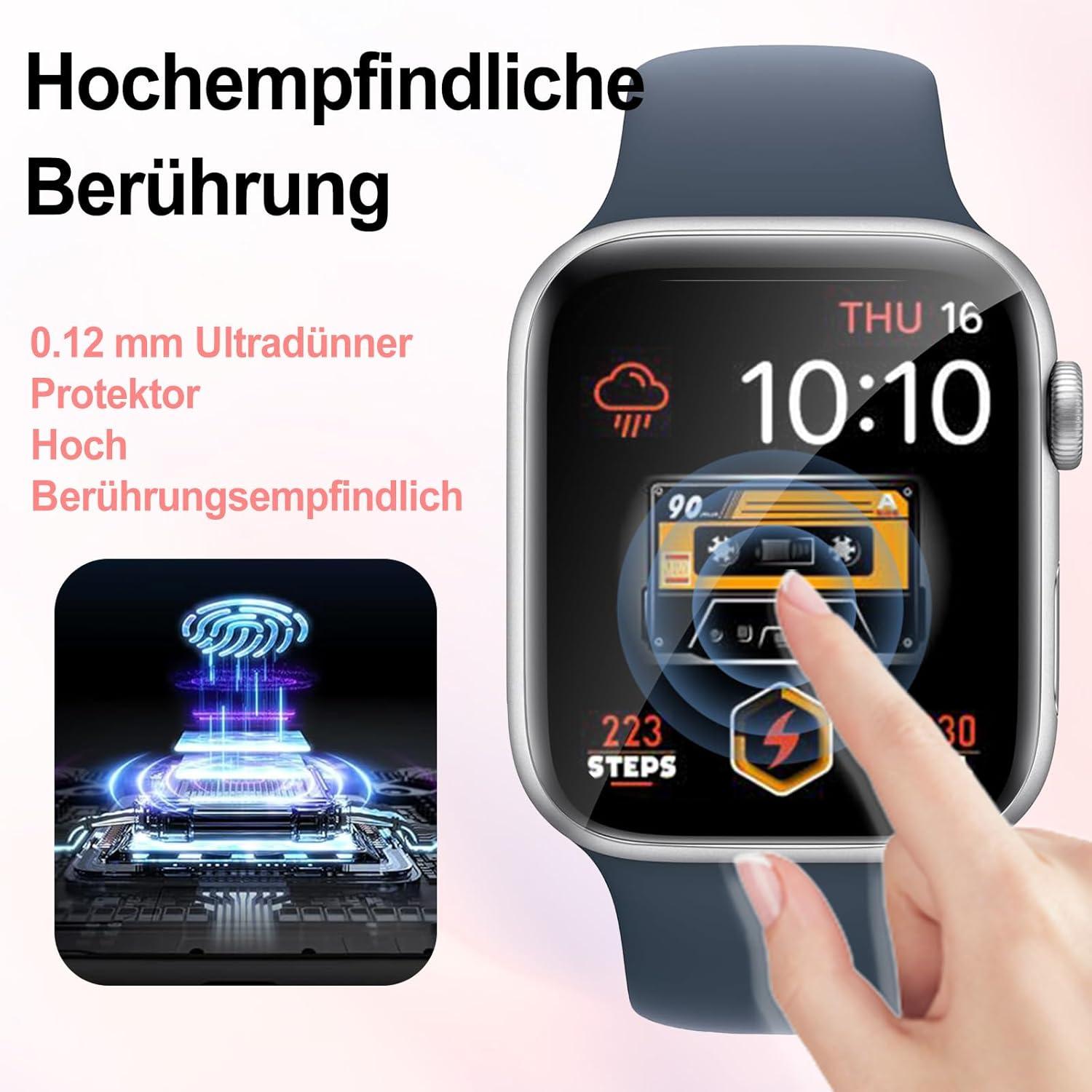 Schutzfolie Panzerglas Apple Watch Series 7/8/9 41mm Displayfolie 4 Stück