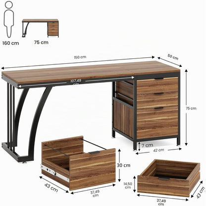 Tribesigns Computertisch 150cm mit 3 Schubladen & Ablage