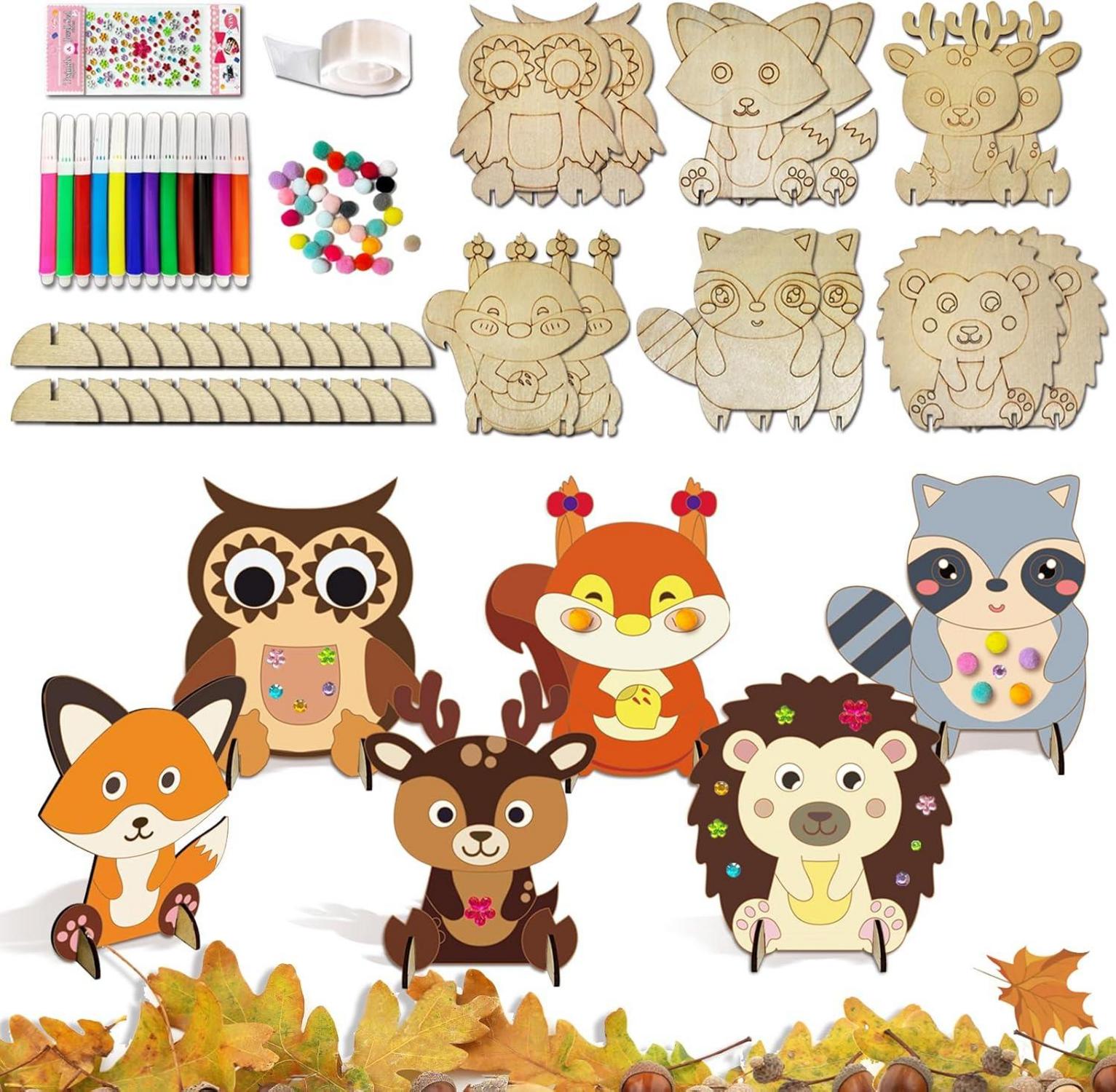 3D Herbsttiere Bastelset für Kinder 12-teilig mit Aufkleber