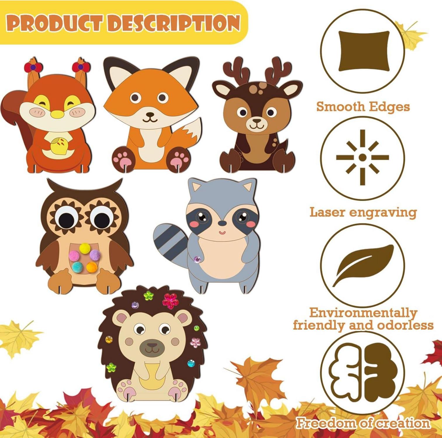3D Herbsttiere Bastelset für Kinder 12-teilig mit Aufkleber