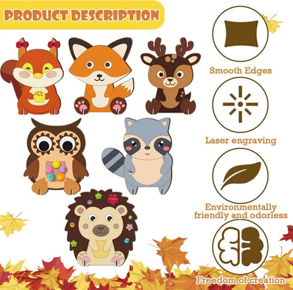 3D Herbsttiere Bastelset für Kinder 12-teilig mit Aufkleber