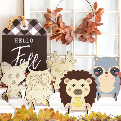 Herbst Holz Dekoration Bastelset 12 Stück 3D Herbsttiere Kinder DIY