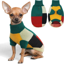 Vintage Hundepullover mit Geschirrloch und Farbblockierung Grün Warm