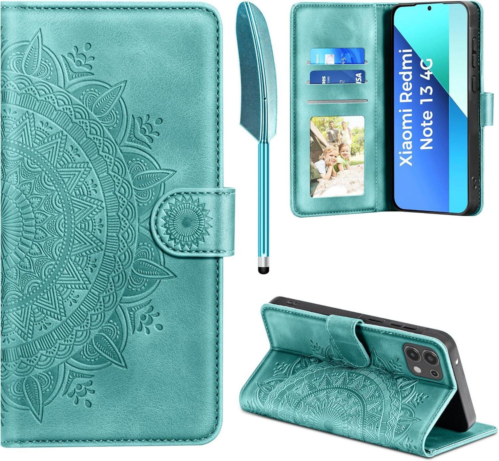 Handyhülle Xiaomi Redmi Note 13 4G Flip Wallet PU Leder Grün