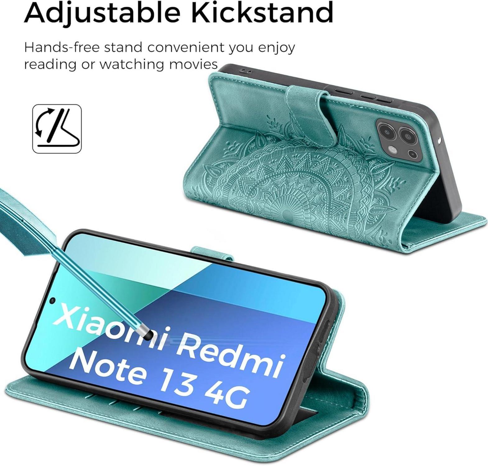 Handyhülle Xiaomi Redmi Note 13 4G Flip Wallet PU Leder Grün